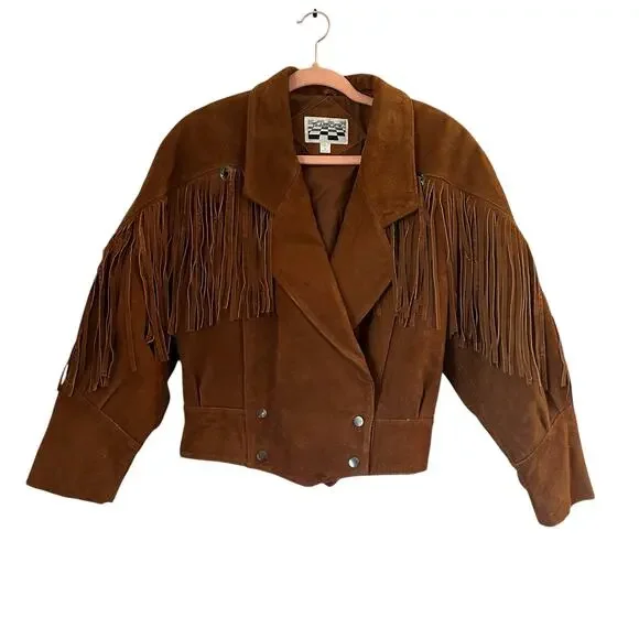 Vintage Brown Leather Jacket with Fringe Detail - Picture 10 of 13
